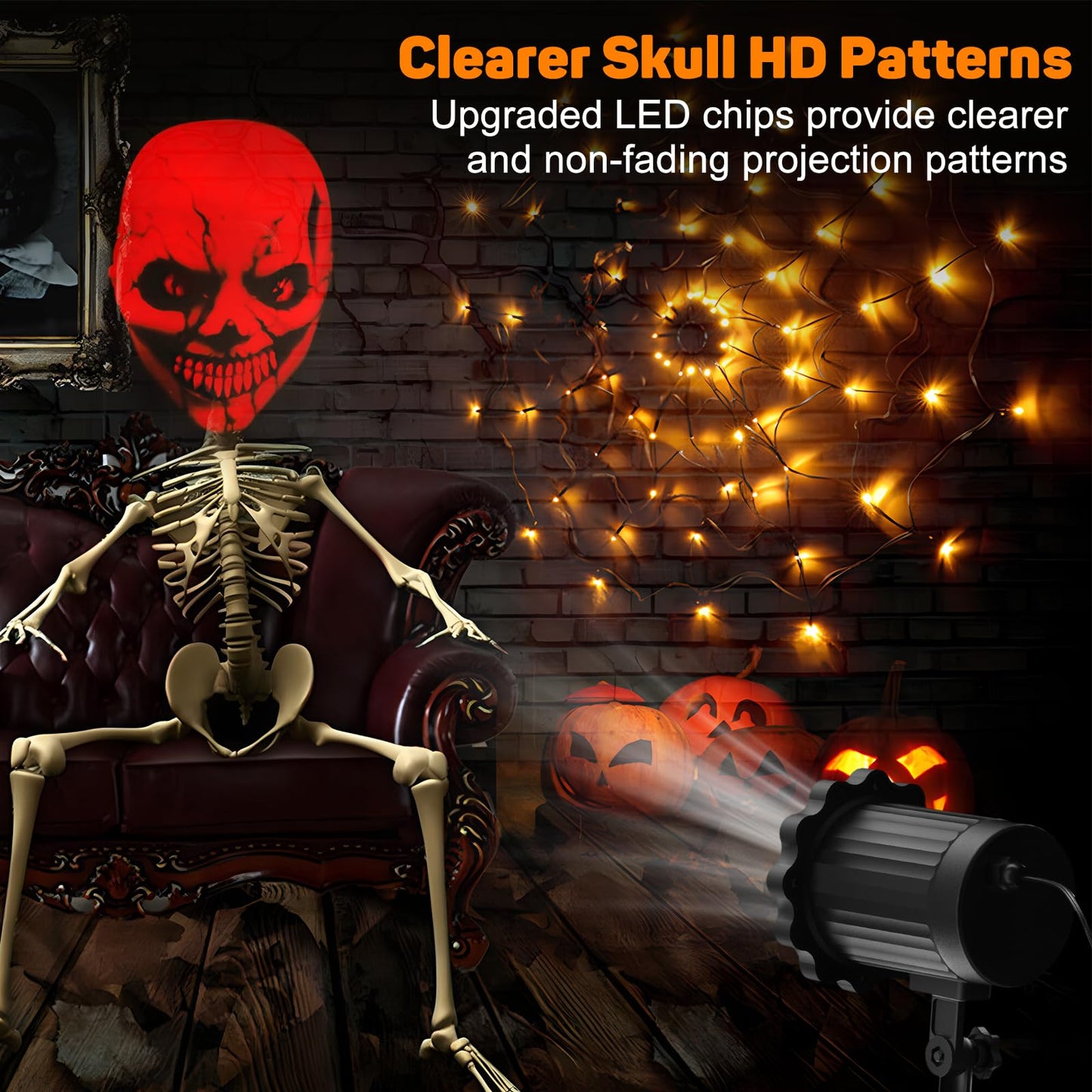 Halloween Decorations Outdoor Indoor - 3D Dynamic Red Skull Halloween Projector Lights,Waterproof Holiday Light for Window,Ground, Roof,Wall,Cemetery Holiday Decor