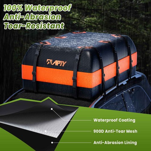 APTY 21 Cubic Feet Car Rooftop Cargo Bag Carrier, Soft Roof Top Luggage Bag for All Vechicles with/Without Racks - with Waterproof Zip, Luggage Lock, Anti-Slip Mat, Storage Bag, Door Hooks