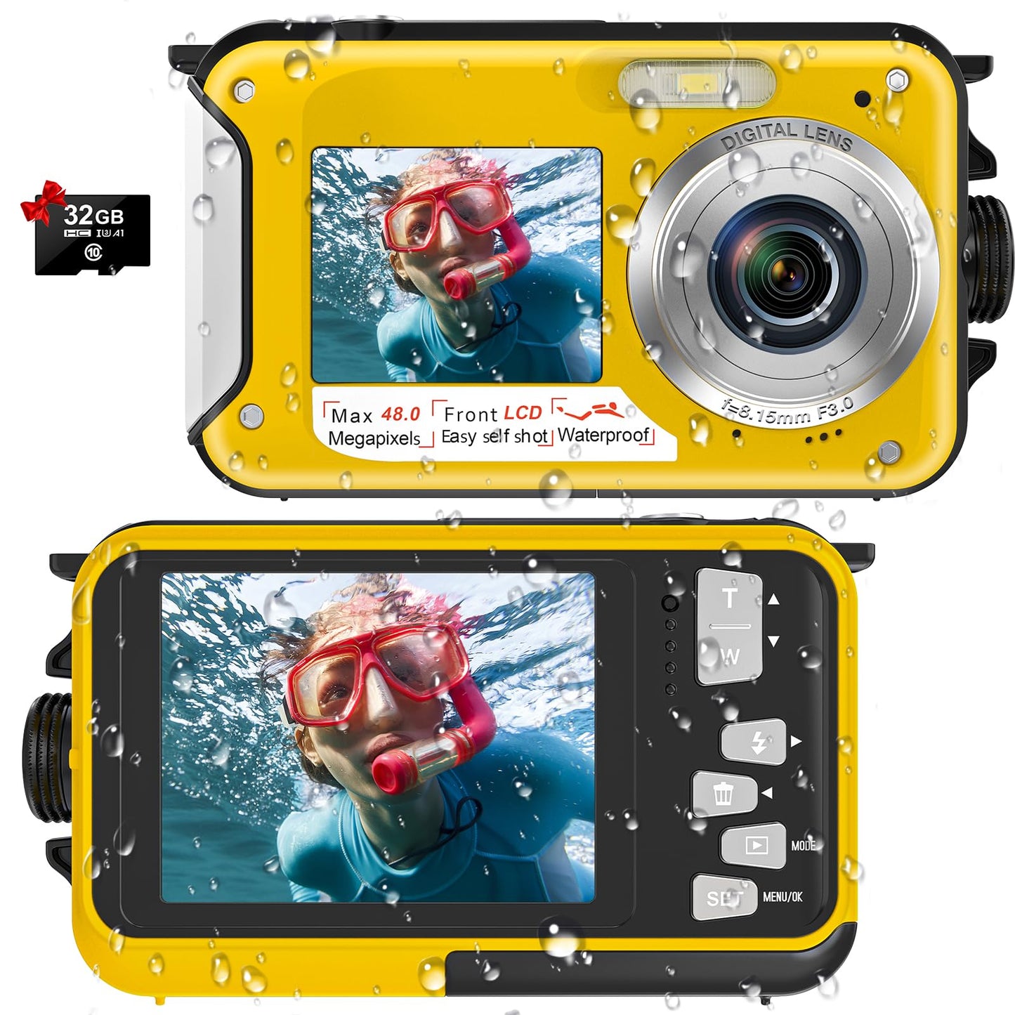 Waterproof Digital Camera Underwater Camera Full Hd 2.7K 48 Mp Video Recorder Selfie Dual Screens 16X Digital Zoom Flashlight Wa