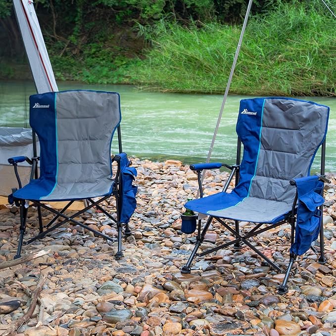 Romswi Oversized Camping Chairs 2 Pack with Hard Armrest Chair,Heavy Duty Supports 500LBS,Folding Chairs with Cup Holder for Outdoor,Beach,Garden,Fishing