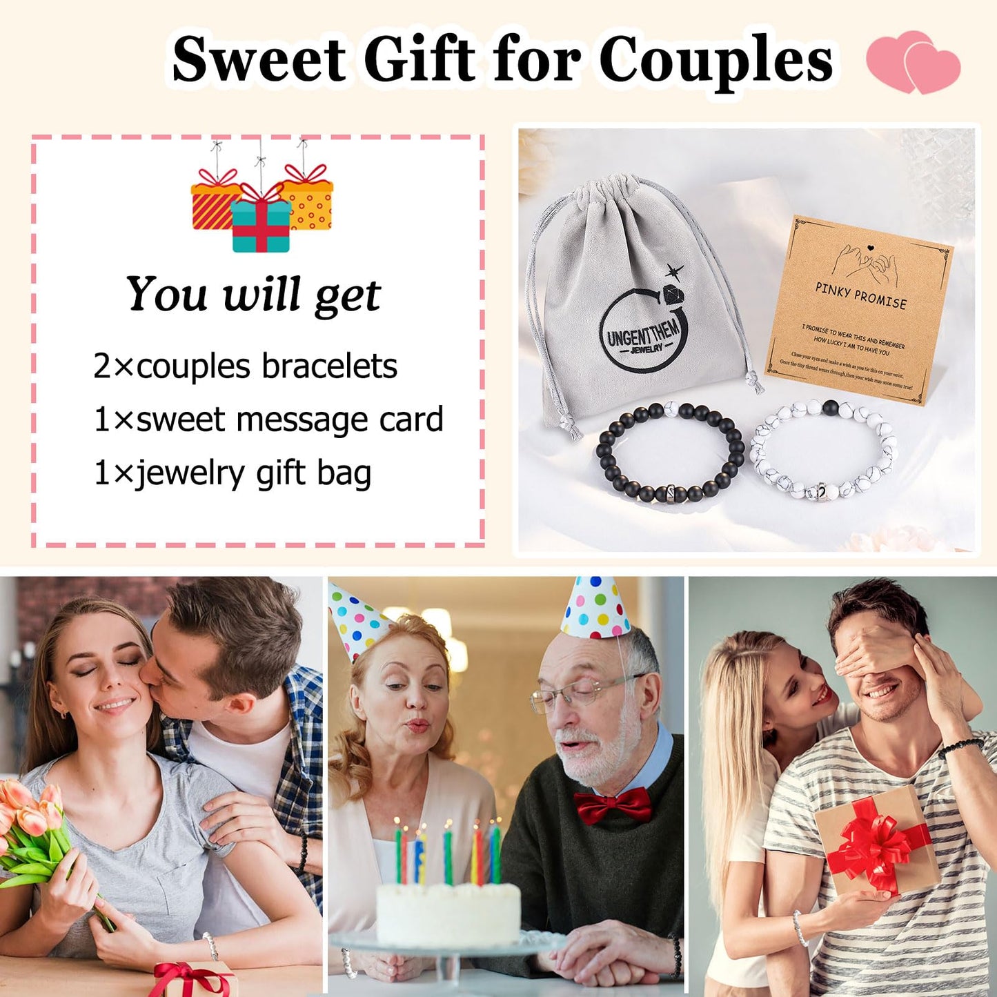 UNGENT THEM Pinky Promise Matching Couples Bracelets Long Distance Relationship His Hers Christmas Valentines Birthday Gifts for Him Her Boyfriend Girlfriend Bf Gf