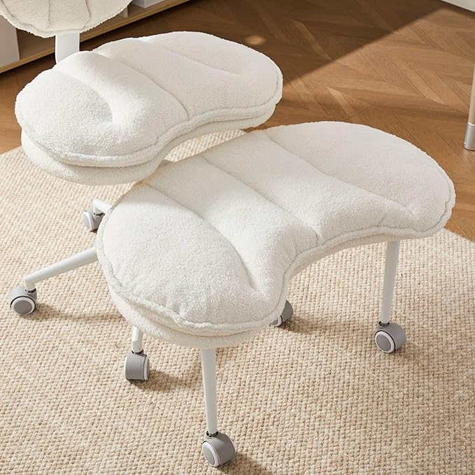 Cross Legged Office Chair for Adults, Criss Cross Office Chair with Wheels, Adjustable Meditation Chair with Lumbar Support, ADHD Desk Chair for Home Office, Ivory