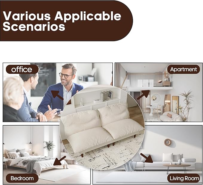 DreamDashio Futon Sofa Bed, 4 in 1 Multi-Functional Futon Couch with Adjustable Backrest, Convertible Sleeper Sofa Bed and Recliner Lounge, Loveseat for Living Room, Apartment, Office, 2 Sets, Beige