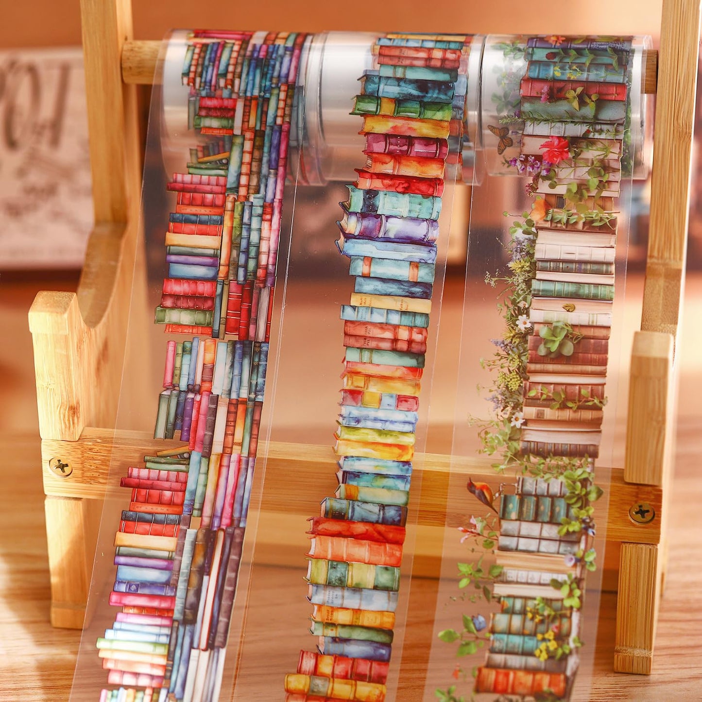 Book-Themed PET Tape Set, 6 Rolls of Library and Nature-Inspired Stickers for Scrapbooking, Journaling, DIY Crafts, and Gift Wrapping