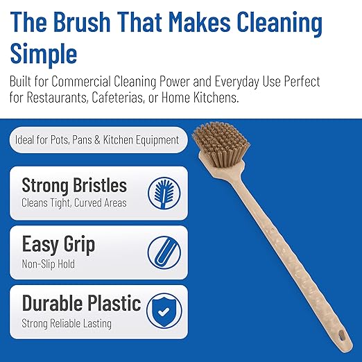 SPARTA 40501EC25 Plastic Large Scrub Brush, Kitchen Brush, Utility Brush With Long Handle For Cleaning, 20 Inches, Tan