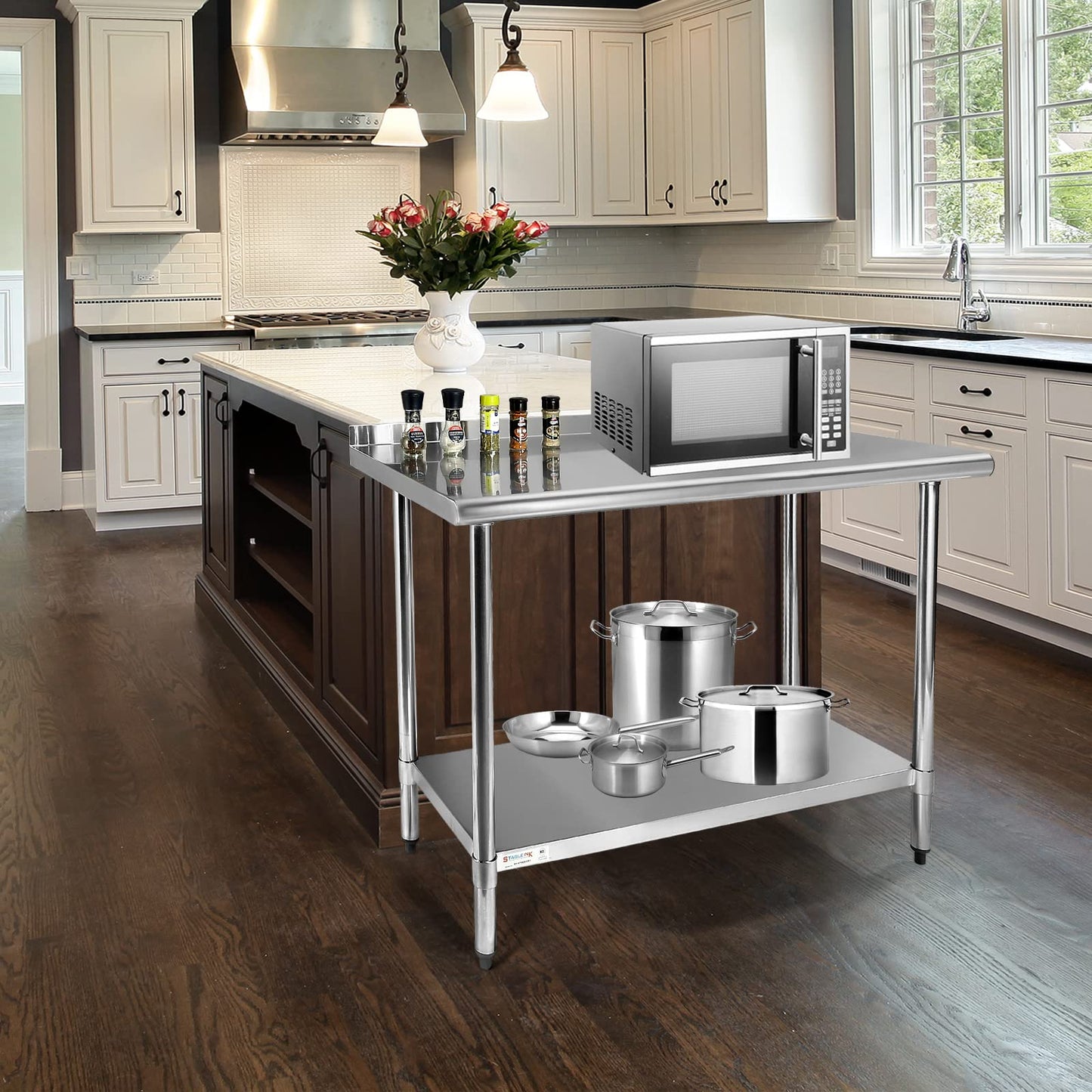 STABLEINK NSF Stainless Steel Table 24 x 60 Inches 5ft, Metal Prep & Work Tables with Adjustable Undershelf, for Commercial Kitchen, Restaurant, Hotel and Garage