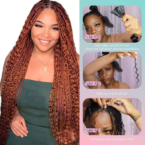 Boho Hair for Braiding 26 Inch Ginger #350 Human Curly Hair for Knotless Braids 2 Bundles 100g Deep Wave Bulk (Ginger #350, 26 Inch)