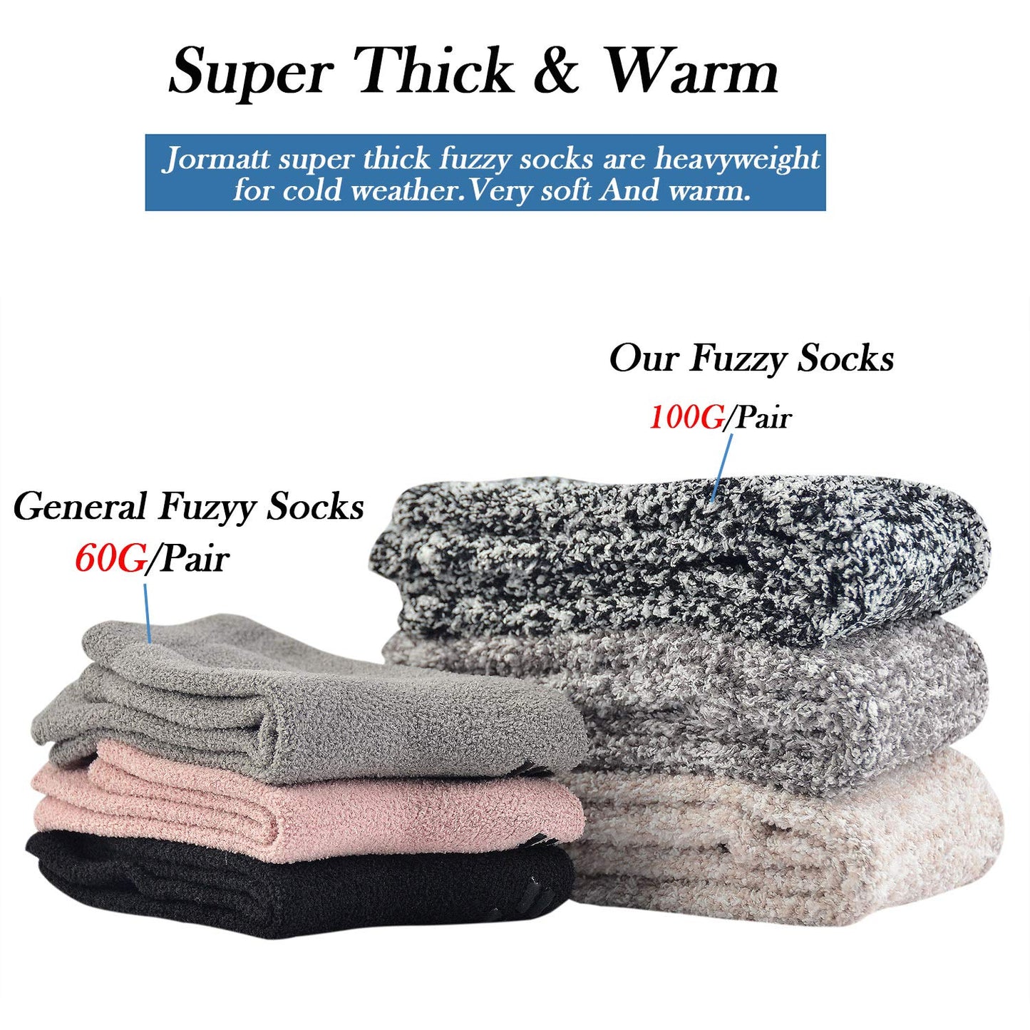 JORMATT 3 Pairs Women Grip Fuzzy Socks Non Skid Men Thick Cozy Slipper Hospital Socks with Grips,Size S