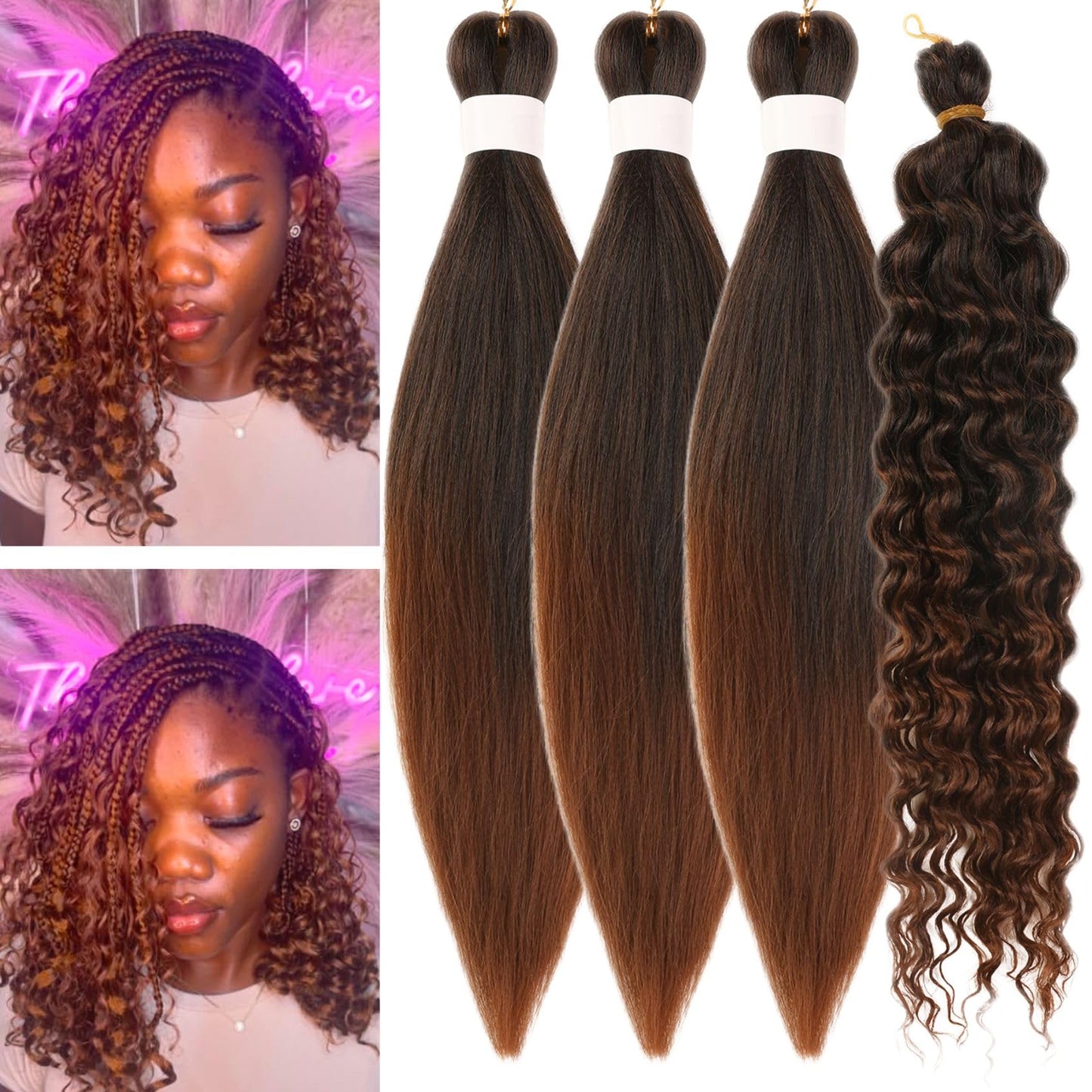 Brown Ombre Braiding Hair Pre stretched for Bob Boho Braids Pre stretched Boho Braiding Hair