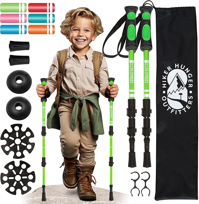 Kids Hiking Poles by USA Brand - Lightweight Collapsible Kids Walking Stick w/Quick Adjustable Flip Locks