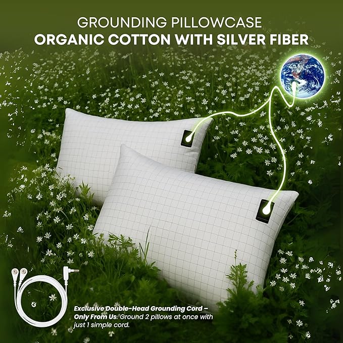 ELECTRAWAVE Premium Grounding Queen Flat Sheet 94" x 102", Queen Grounding Pillowcases – 93% Organic Cotton, 7% Pure Silver Fiber, Earthing Sheet Sleep Support, Wellness Naturally