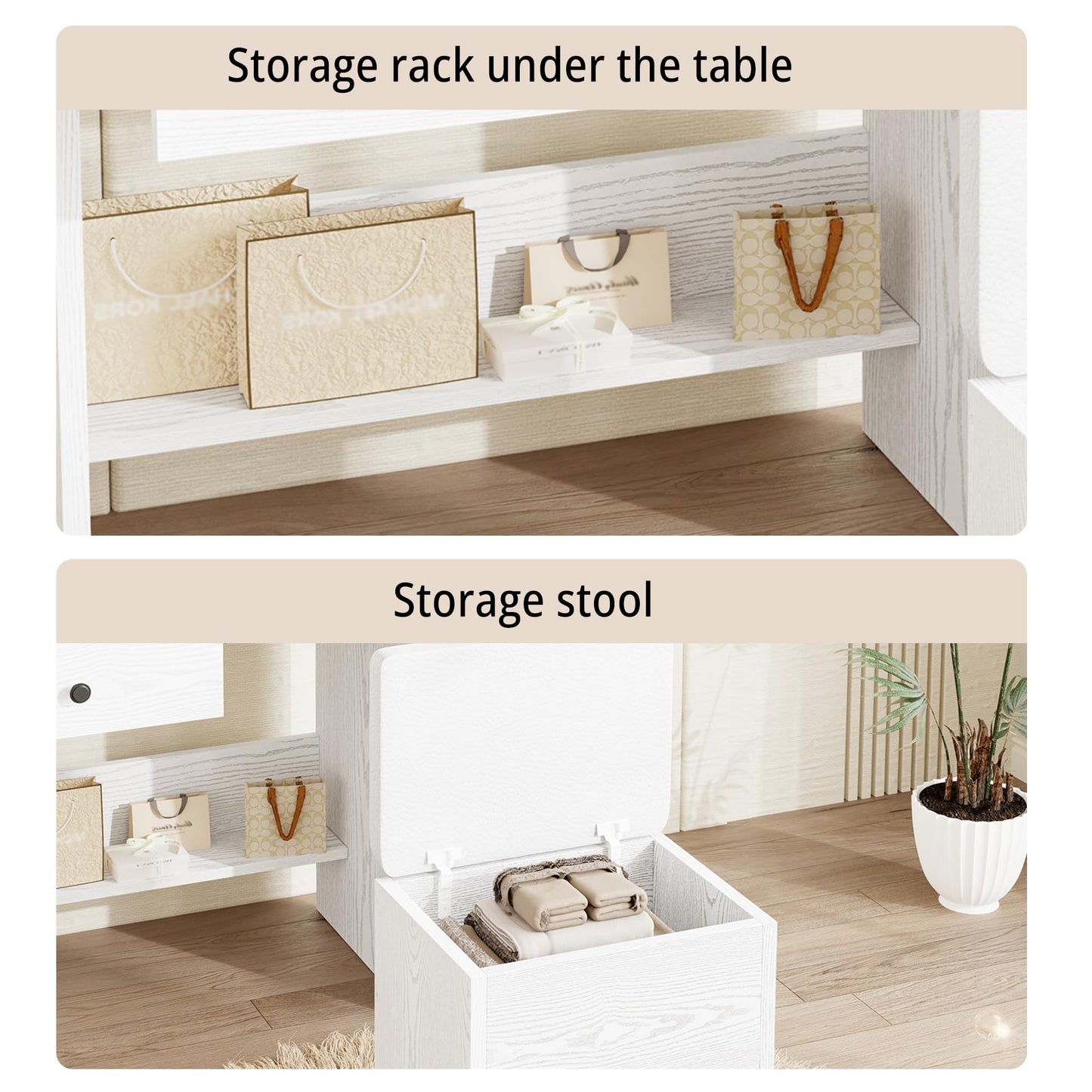 IRONCK Vanity Desk with Mirror and LED Lights, Jewelry Cabinet, Makeup Dressing Table Set with Drawers, Storage Shelves, for Bedroom, 65.3 H White