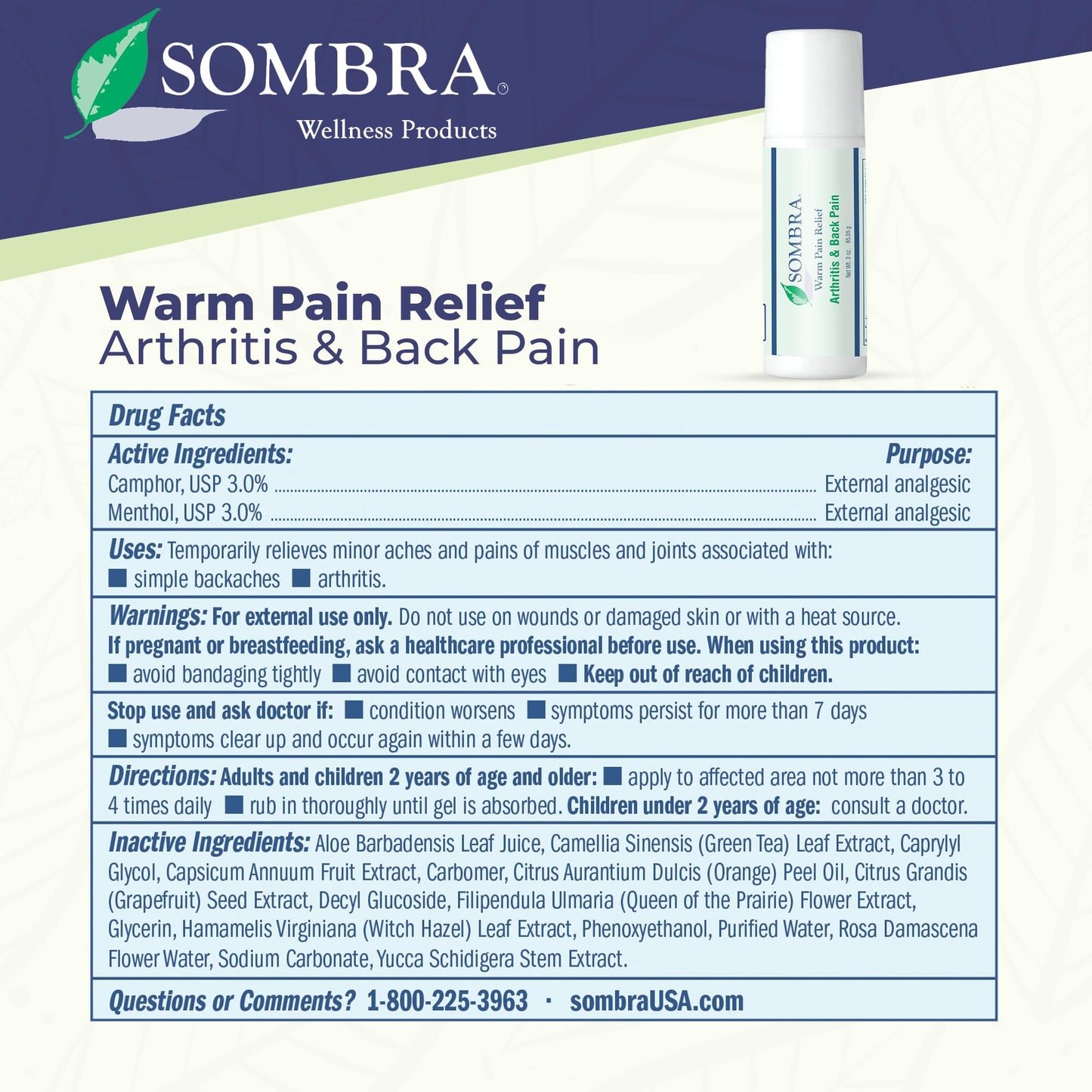 Sombra Warm Pain Relief Gel, Warm Relief for Arthritis and Chronic Pain Pre-Workout Muscle Rub Vegan Formula Free of Artificial Fragrances, Dyes, NSAIDs, Wax, Petrv