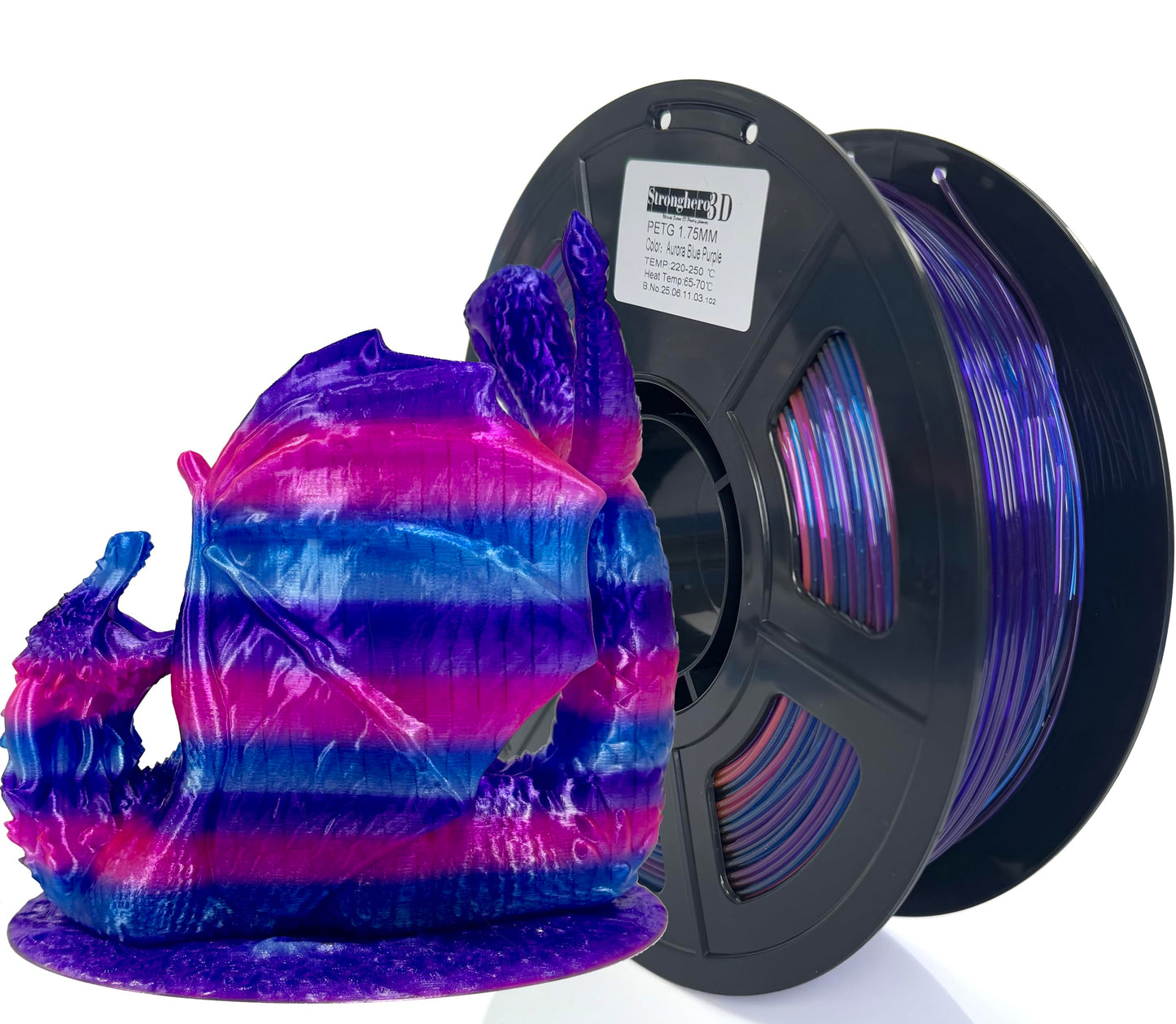 Stronghero3D PETG 3D Printer Filament 1.75mm,Multi Color,Translucent Blue Purple,Rainbow petg Filament,1kg(2.2lbs) Accuracy +/-0