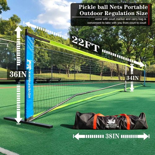 Hoverphenix Pickleball Net for Driveway with 22FT Regulation Size Pickleball Net, 4 Outdoor Pickleballs and Carry Bag, Weather Resistance Strong Steel Frame