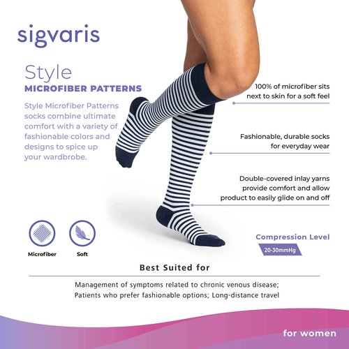 Sigvaris Women's Style Microfiber Patterns Closed-toe Calf 20-30mmHg - Graphite Chevron - Medium Short