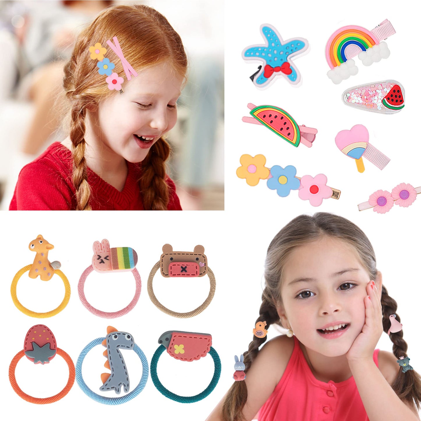 ONECOCOA Hair Accessories Set for Girls: Jewelry Box, Hair Clips, Barrettes, Ties, Bows - Teen Girl Gift for Ages 4-12 (Pink)