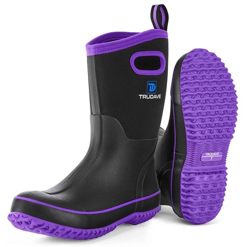 Trudave Rubber Boots for Women, Mid Calf Rain Boots, Womens Waterproof Boots, Neoprene Insulated Outdoor Work Mud Boots for Hunting Farming Gardening Fishing, Purple, Size 10