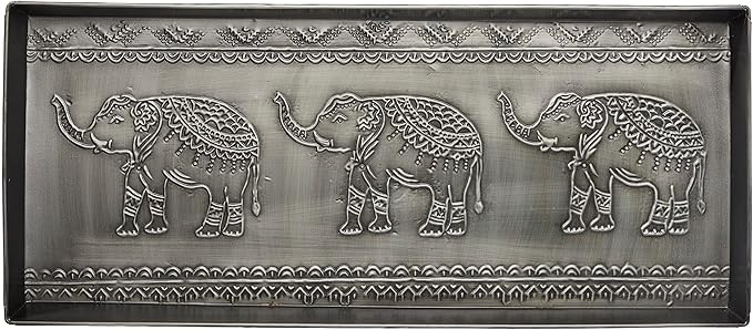 HF by LT Elephants Pattern Metal Boot Tray, 30 x 13 inches, Antique Zinc Finish