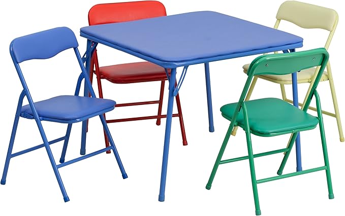 Flash Furniture Mindy Kids 5-Piece set Folding Square Table and Chairs Set for Daycare and Classrooms, Children's Activity...