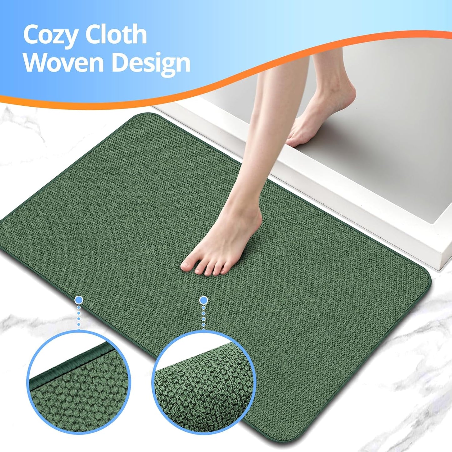 Upgraded Bathroom Rugs 19x30Inch, Thin Bath Mat with Rubber Backing Non-Slip, Absorbent,Quick Dry Machine Washable, Home Decor Accessories Cozy Cloth Bathroom Mat fit Under Door/Sink/Tub/Shower-Green