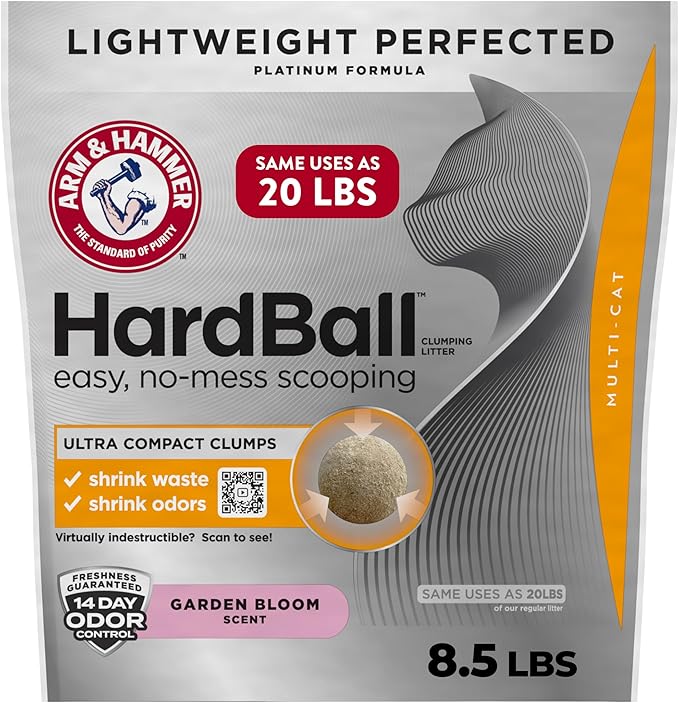 ARM & HAMMER Hardball Lightweight Platinum Multi-Cat Clumping Cat Litter Odor Control, Easy No-Mess Scooping, Garden Bloom...