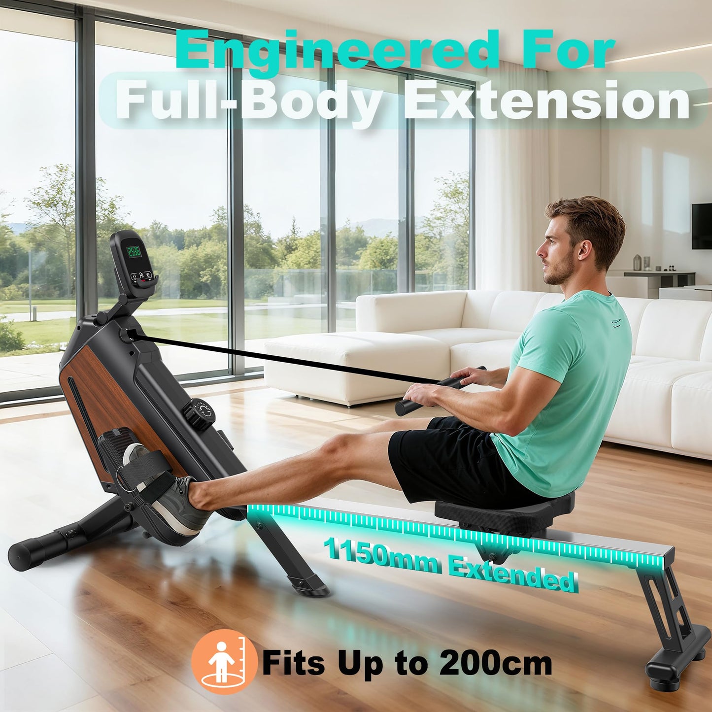 AeroMaze Rowing Machine Magnetic Rower with 16 Resistance Levels, Quiet Home Rowing Machine for Cardio Training, APP Connection, 160 kg Load Capacity, Vertical Storage