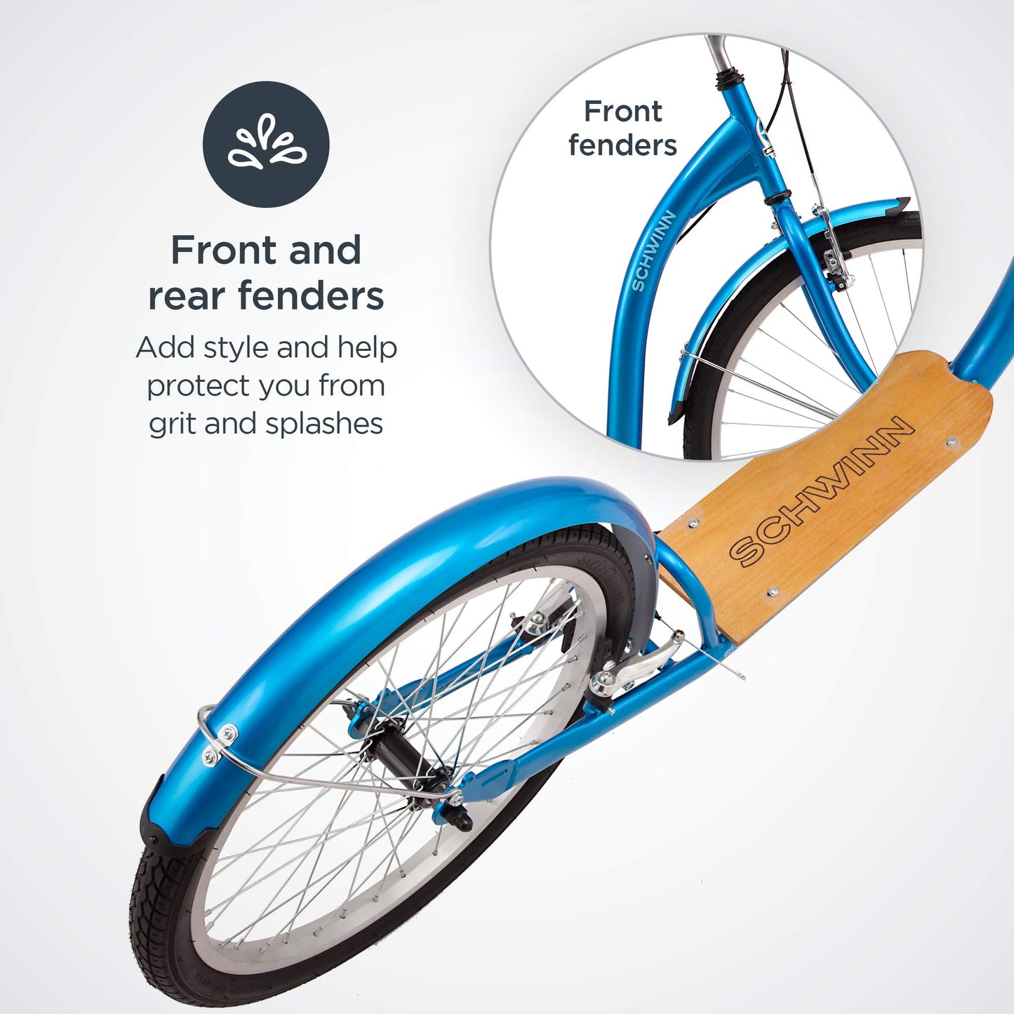 Schwinn Shuffle Adult Scooter, 26-Inch Front Wheel, 20-Inch Rear Wheel, Alloy Linear Pull Brakes, Steel Frame, Blue