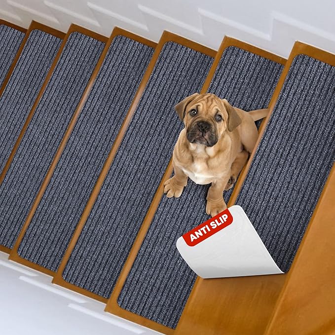 MBIGM Non Slip Stair Treads Indoor (Gray, 8" x 30" - 4 pcs)