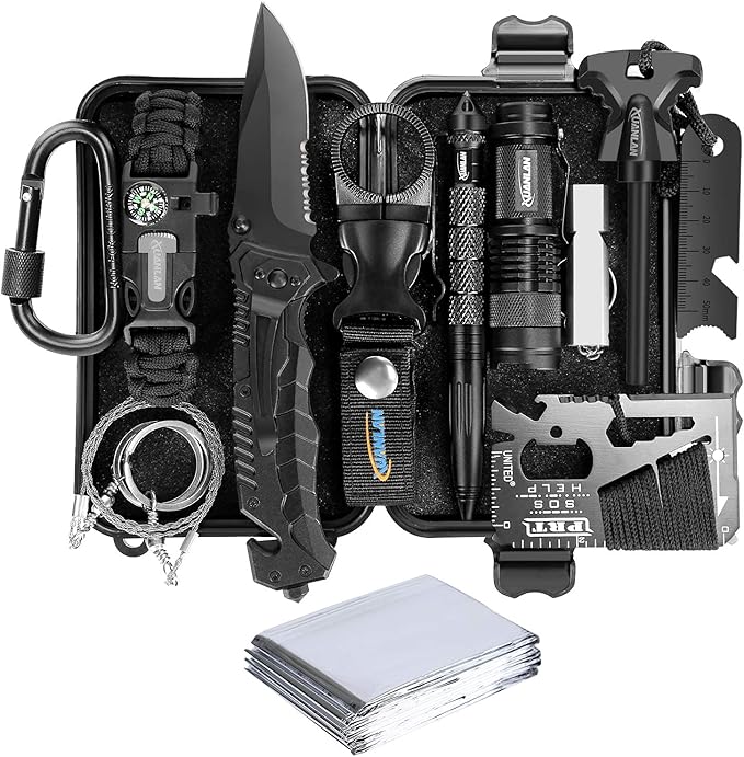 XUANLAN Emergency Survival Kit 13 in 1, Outdoor Survival Gear Tool with Survival Bracelet, Fire Starter, Whistle, Wood Cut...