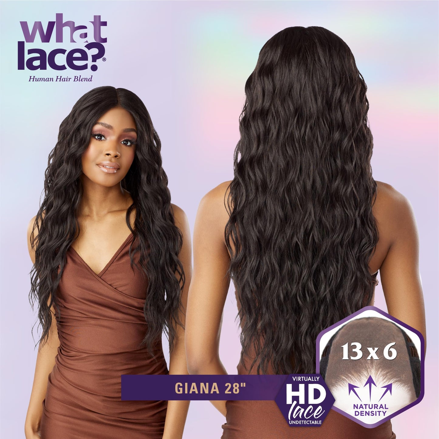 Sensationnel What Lace 13X6 Wigs - Giana 28 Inch Human Hair Blend Lacefrontal Glueless Synthetic With Natural Density Preplucked