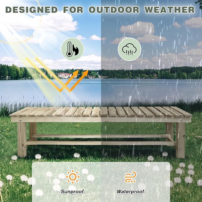 LSPYYDS Outdoor Garden Bench, 3-Person Wood Patio Bench Weatherproof Outdoor Backless Bench, Anti-Corrosion and Anti-Rust Garden Benches for Garden Lawn Porch Park Backyard (Natural,47.25''/120cm)
