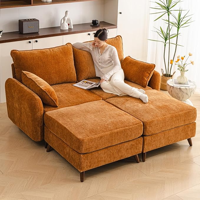 73'' Loveseat Sofa with Seats Storage, Modular Sectional Couch with Movable Ottoman,Oversized Comfy Couch, 7.8'' Thick Cushion,24.5'' Deep Seat,Large Couches for Living Room,Bedroom,Velet,Yellow