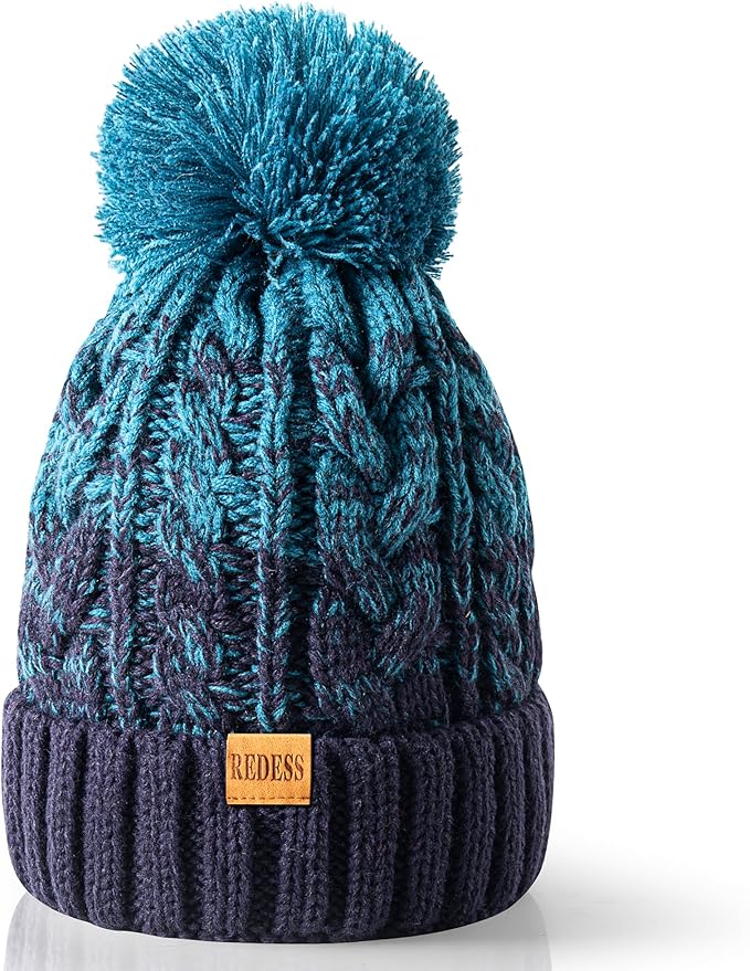 REDESS Women Winter Pompom Beanie Hat with Warm Fleece Lined, Thick Slouchy Snow Knit Skull Ski Cap
