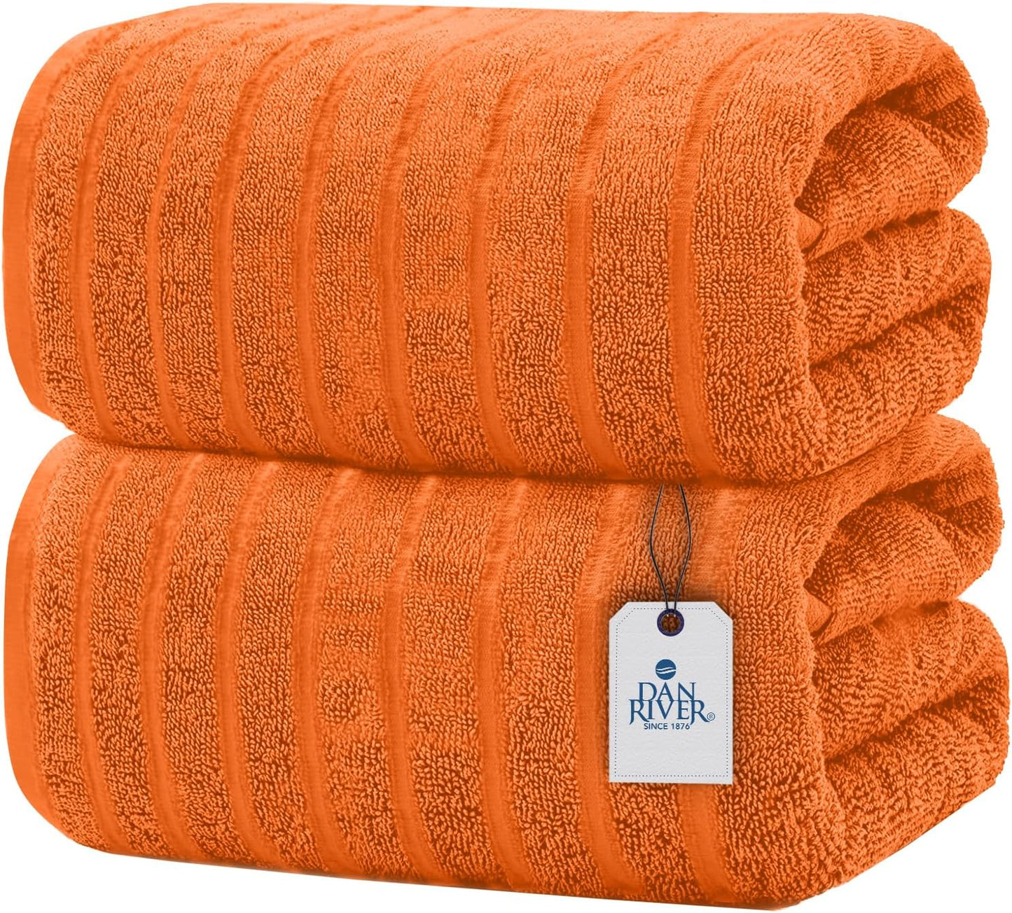 DAN RIVER Pack of 2 Bath Sheet 35x70 Inches, Soft Ribbed Fluffy Bath Sheets Towels for Adults, Quick Dry Shower Towels - Orange