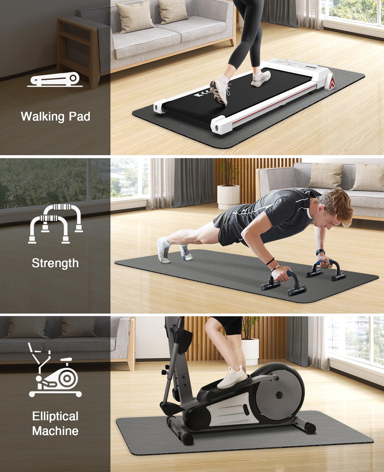 Redliro Treadmill Mat for Hardwood Floors, Exercise Equipment Mat, Non-Slip Ultra Durable Workout Mats High Density Jump Rope Exercise Bike Fitness Mat, Perfect for Exercise & Carpet Protection
