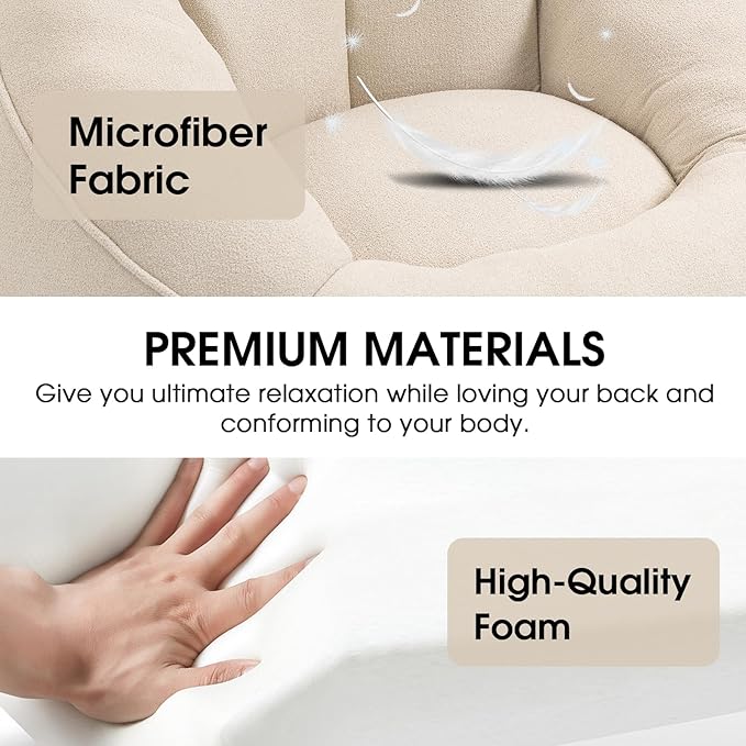 Sudwesto Bean Bag Chair for Adult, Microfiber Upholstered Bean Bag Sofa with Petal Back, Shell-Shaped Beanbag Chair with Footstool, Memory Foam Stuffed Lazy Sofa for Living Room, Bedroom (Beige)