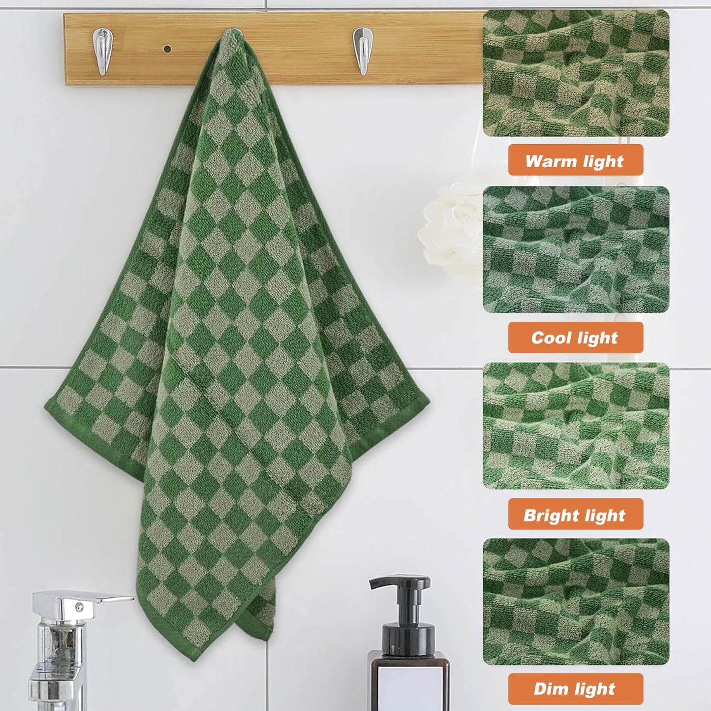 LYLHZRMDGC Set of 5 Checkered Bath Towels, Soft, Absorbent Cotton Hand Towels for Bathroom, Kitchen, Spa, 13 x 29 Inches, Send Goods from Local Warehouse