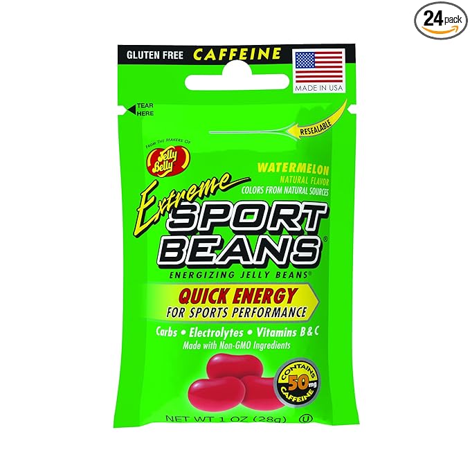Jelly Belly Extreme Sport Beans, Caffeinated Jelly Beans, Watermelon Flavor, 24 Pack, 1-oz Each