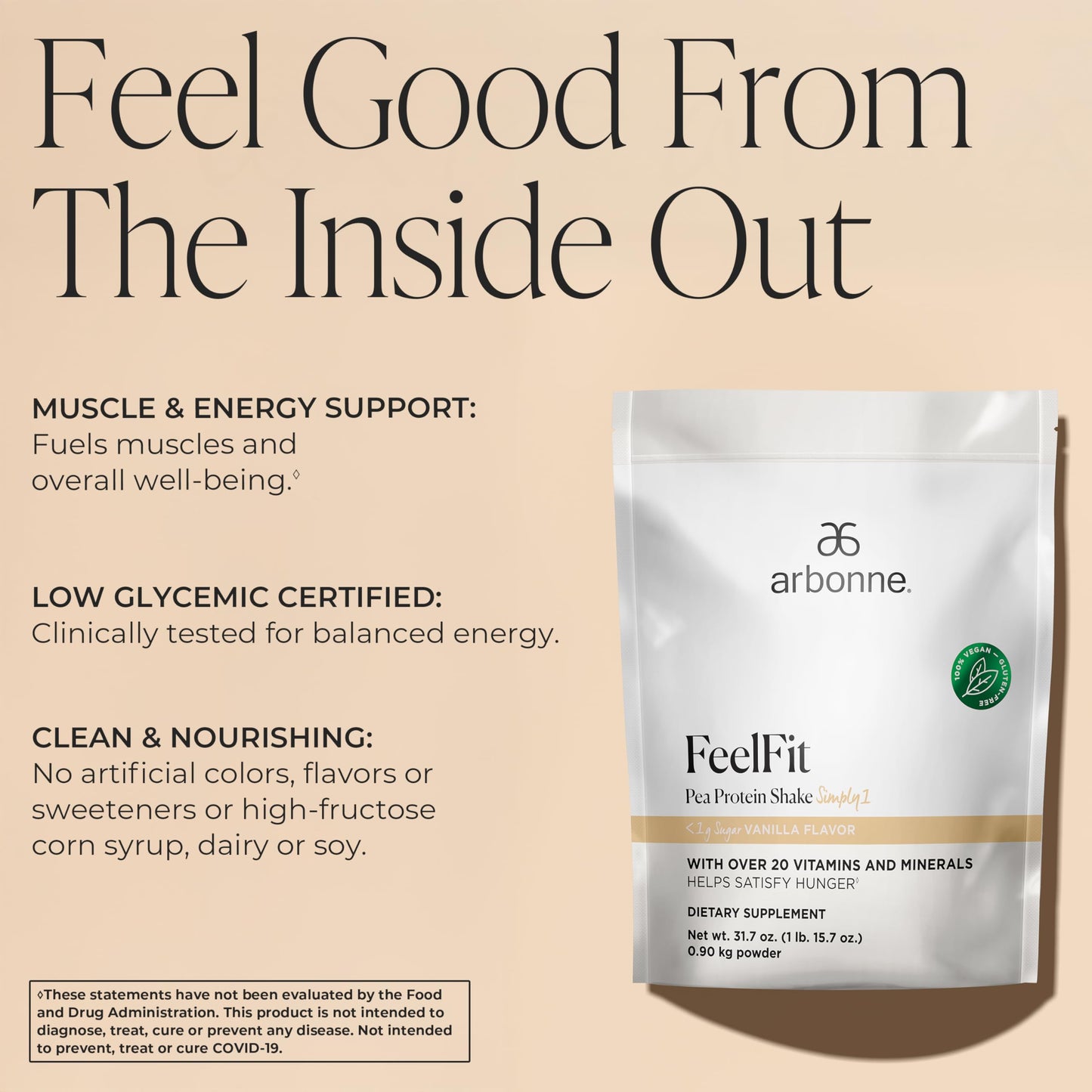 Arbonne Feelfit Pea Protein Shake - Daily Supplement Powder, Vegan Protein for Support of Overall Health, Energy and Well-Being, Vanilla