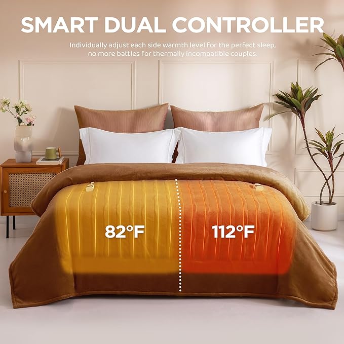 Heated Blanket King Size - Dual Controllers Electric Blanket King with 9 Heat Settings & 10 Hour Auto Off,Overheat Protection,Machine Washable 100"x90"(Cocoa Brown)