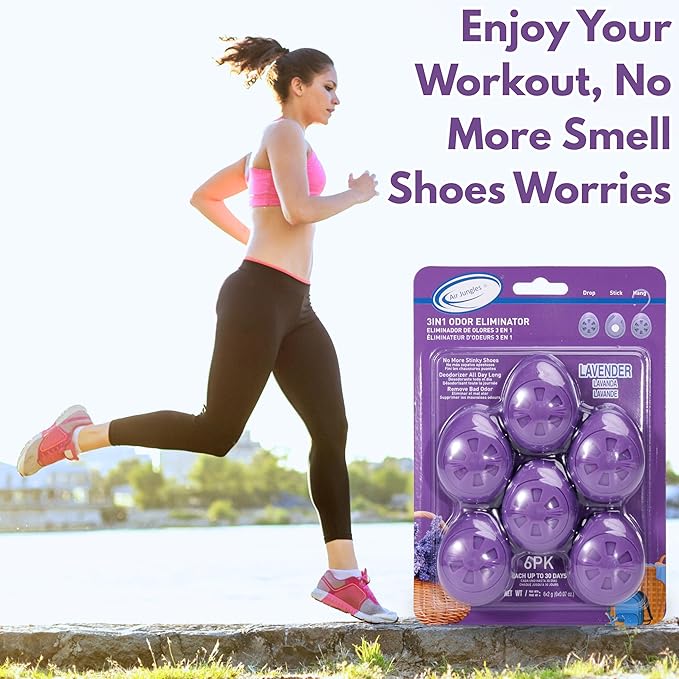 Air Jungles Shoes Deodorizer Ball 12 Count, Lavender Scent, Odor Remover Balls for Sneakers Boot Shoe, Essential Oil Provides Natural Freshness