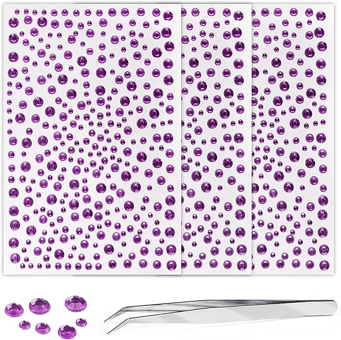 Self Adhesive Face Gems and Pearls for Makeup, Festival Jewels, Hair Gems, Rhinestone Stickers for Face, Eye, Makeup, Nail, Body, Crafts 3/4/5/6 mm 975Pcs (17.gem_Lightpurple)
