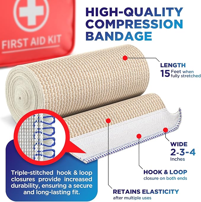 High-Performance Elastic Bandage Wrap - 6 Pack (2x2in, 2x3in, 2x4in) - Self-Closing Strong Compression Bandage Wrap for Feet, Ankles, Wrists, and Knees