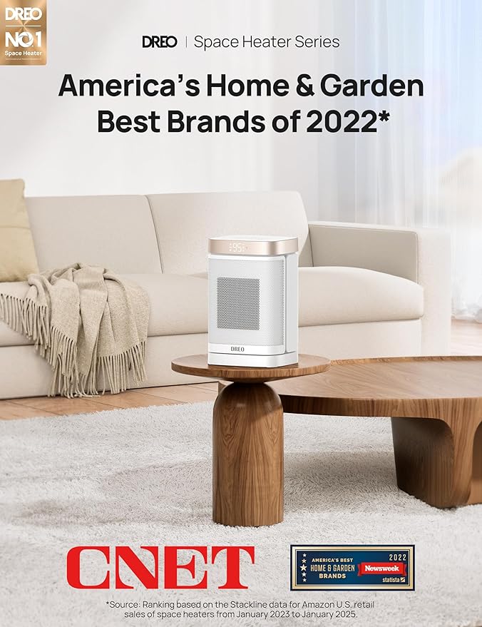 DREO Atom One Space Heater with Remote, 70°Oscillating Electric Heaters with Digital Thermostat, 1500W PTC Ceramic Heater, 12h Timer, Quiet Safety Heating, Portable Heater for Home Office