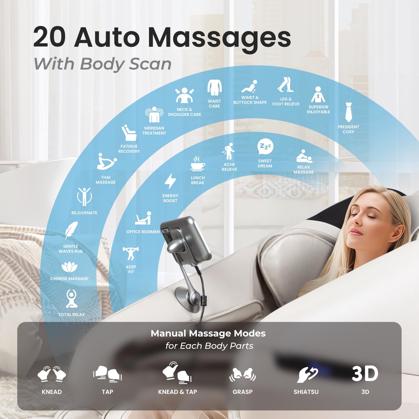 Titan eCabin 3D l by Osaki l Full Body Massage Chair l Intelligent Health Detection l Fatigue Recovery l SL Track l 2 Stage Zero Gravity Reclining l Bluetooth Speakers (Taupe)