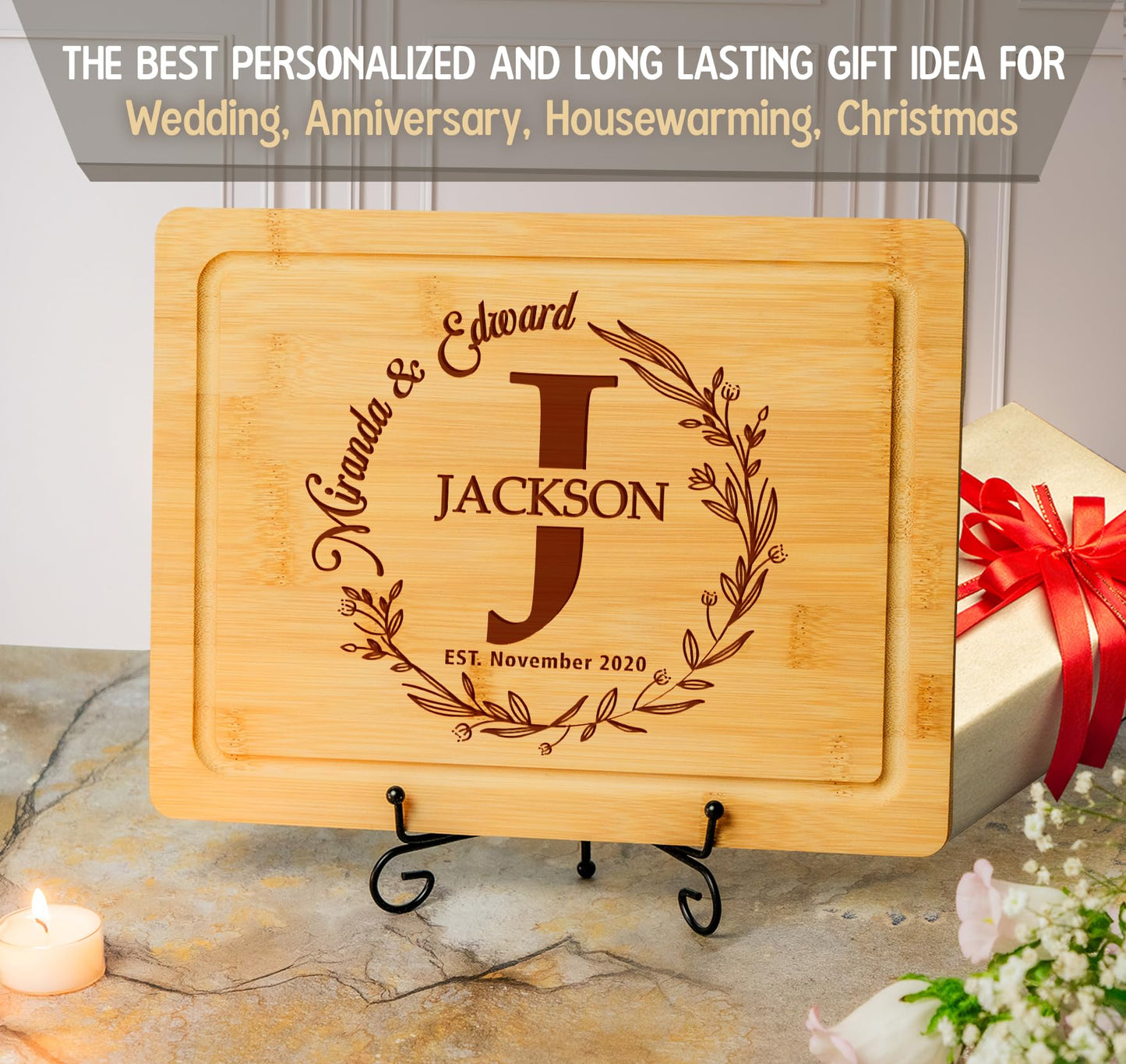 Custom Engraved Charcuterie Board – Personalized Wooden Cutting Board, Unique Gift for Weddings, Bridal Showers, Anniversaries, Christmas, Realtors, Parents & Housewarming