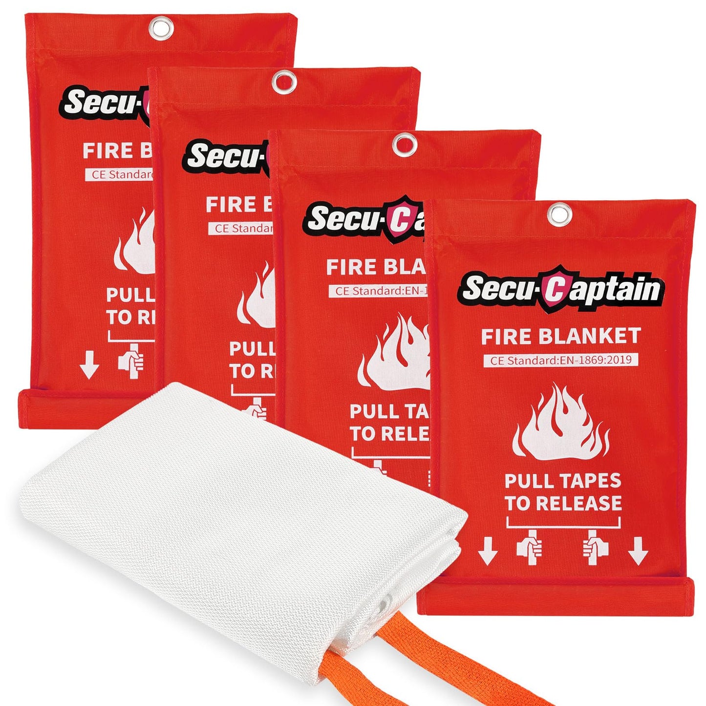 SecuCaptain Emergency Fire Blanket for Home and Kitchen - 4 Pack 40"x40" Flame Suppression Fiberglass Fire Blankets for House Camping Car Office Warehouse Survival Safety