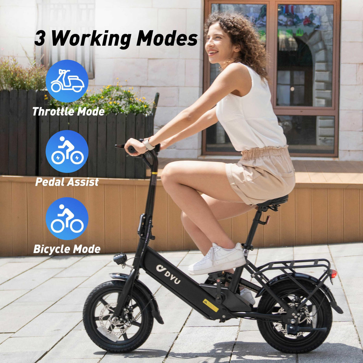 DYU Electric Bike for Adult 350W Motor 36V 7.5Ah Battery,15.5 Mph Folding Electric Bicycles, Dual Disc Brakes 14" Commuter City Mini Ebikes with Pedals for Adults and Teens