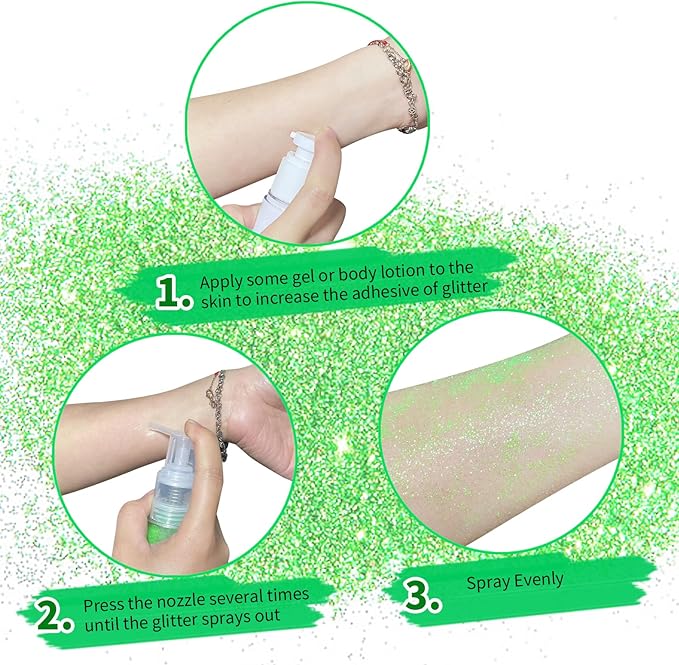 MEICOLY Green Body Hair Glitter Spray,25g/0.88OZ,Shinny Sparkle Glitter Spray for Clothes,Loose Shimmer Hairspray for Festival Rave Makeup/Stage Performance,Lightweight